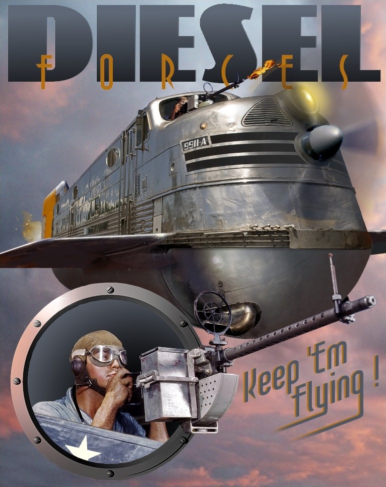 Diesel Forces – Flying Locomotive Gunship Retro-Futurist War Poster