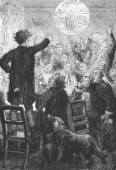 Jules Verne's Gun Club Members Debate Moon Mission, 1865 Engraving