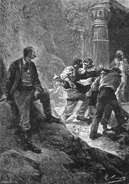 Jules Verne Underground Struggle — Victorian Engraving, circa 1880s