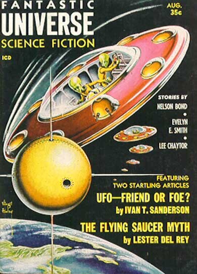 Virgil Finlay's Flying Saucer Fleet, Fantastic Universe Aug 1957