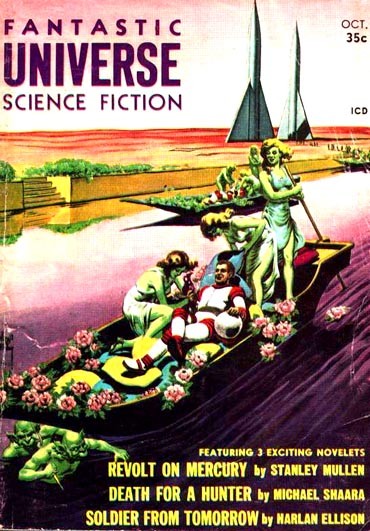 Fantastic Universe Sci-Fi Oct 1957: Alien Sirens Lure Spaceman on Alien River