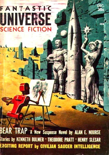 Robot Artist Paints Alien Statues — Fantastic Universe Sci-Fi Dec. 1950s