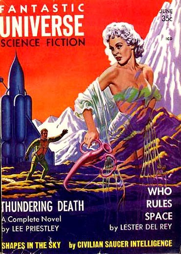 Giant Woman Wields Alien Tech – Fantastic Universe Science Fiction, June 1950s