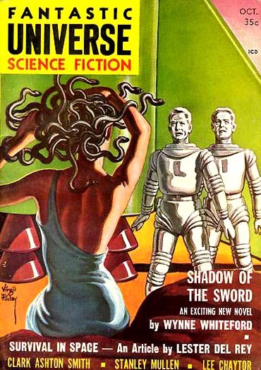 Virgil Finlay's Medusa Confronts Spacemen – Fantastic Universe Oct. 1957