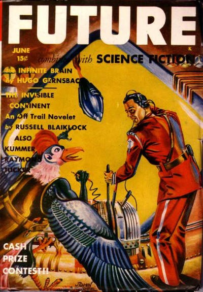 Future Science Fiction June 1942 — Alien Bird Creature Confronts Spaceman