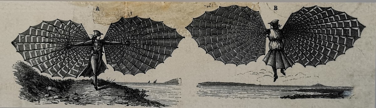 Victorian Bat-Wing Flying Apparatus — Human Flight Experiment Diagrams, c.1860s