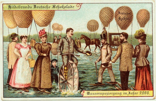 Hildebrand's Chocolate 'Wasserspaziergang im Jahre 2000' Retro-Futurist Trade Card