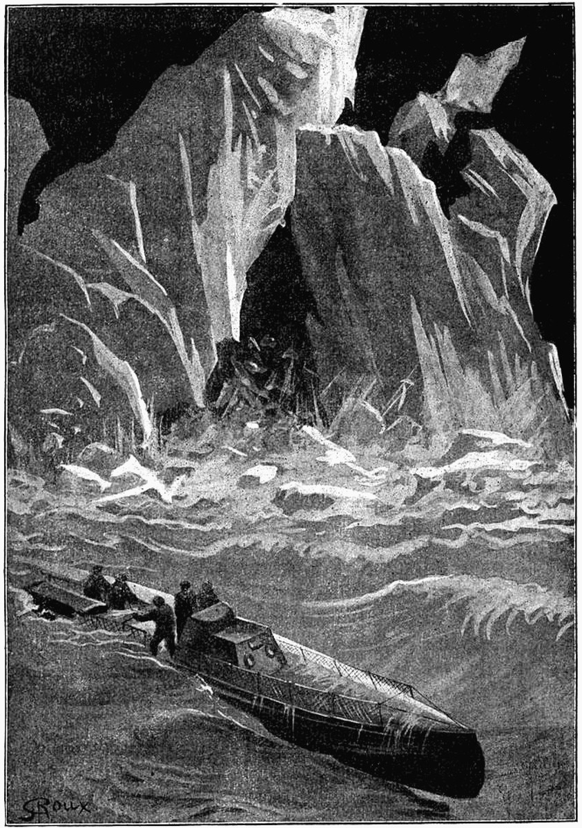 G. Roux Illustration: Nautilus Crew at Polar Ice Cave, Jules Verne
