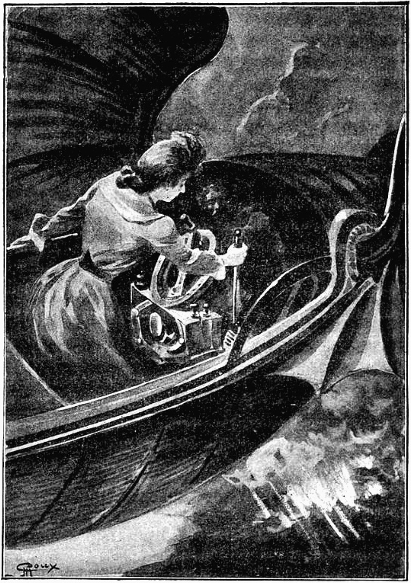 Roux's Aerial Flyer Attack Scene – Early Jules Verne Adventure Illustration
