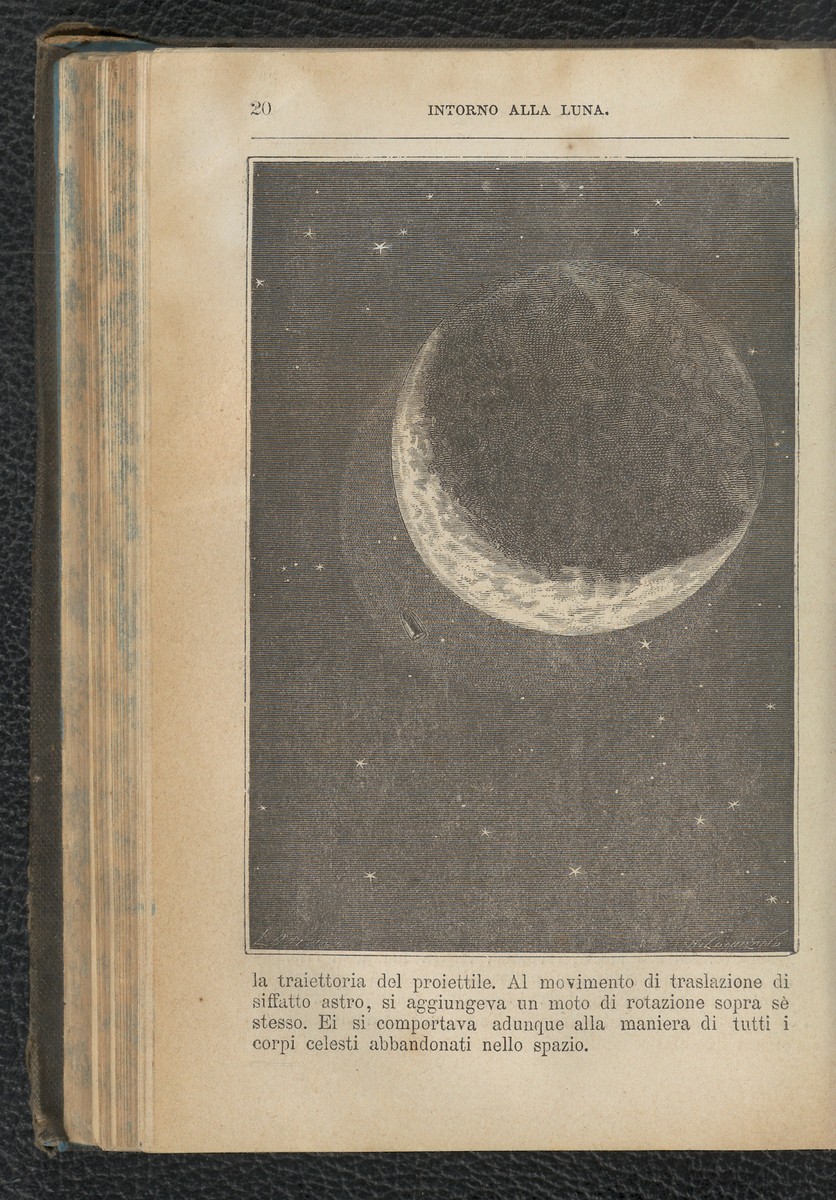 Jules Verne 'Around the Moon' — Projectile Near Crescent Moon, Italian Edition