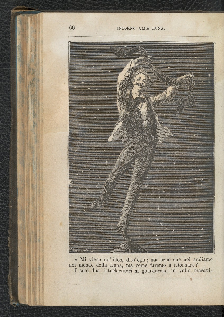 Weightless Man Dancing in Space — Verne's 'Around the Moon' Italian Edition