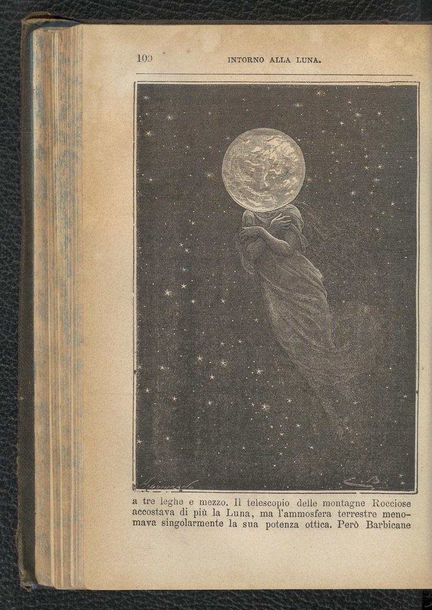 Earth Seen from Lunar Orbit — Riou Engraving, Around the Moon 1870s