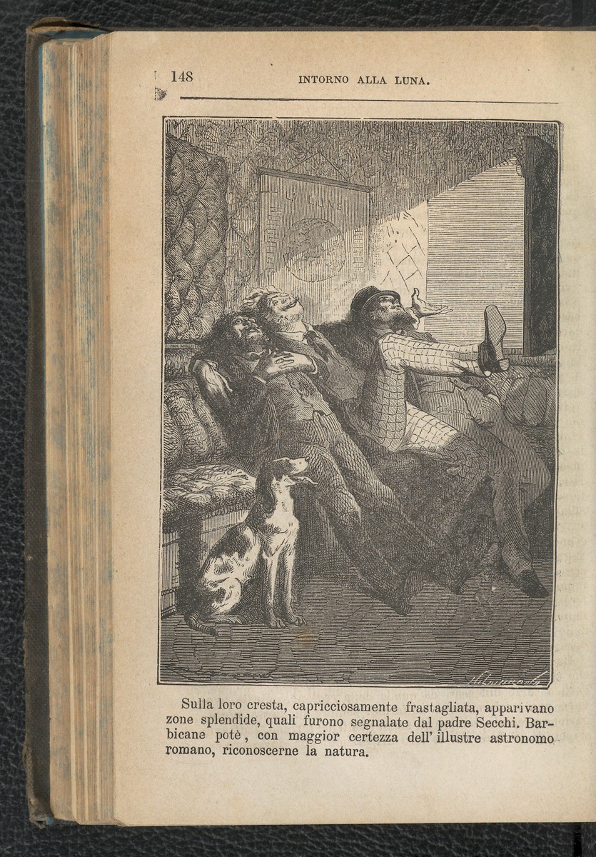 Jules Verne 'Autour de la Lune' Italian Edition — Weightless Travelers in Lunar Orbit