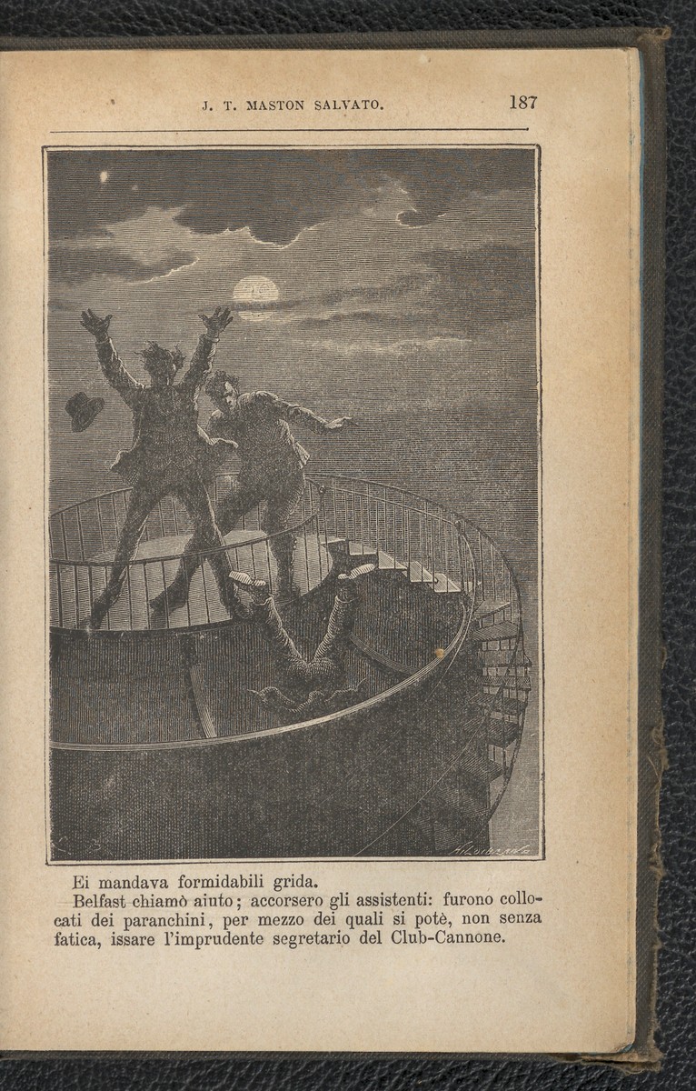 J.T. Maston Saved — Jules Verne 'Sans Dessus Dessous' Italian Edition Engraving