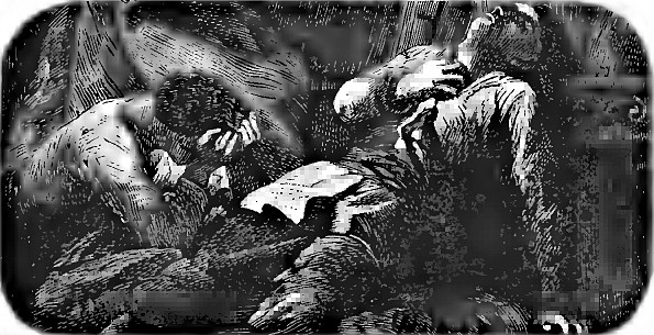 Alien Creature Attacks Fallen Human — Pulp Era Monster Horror Scene