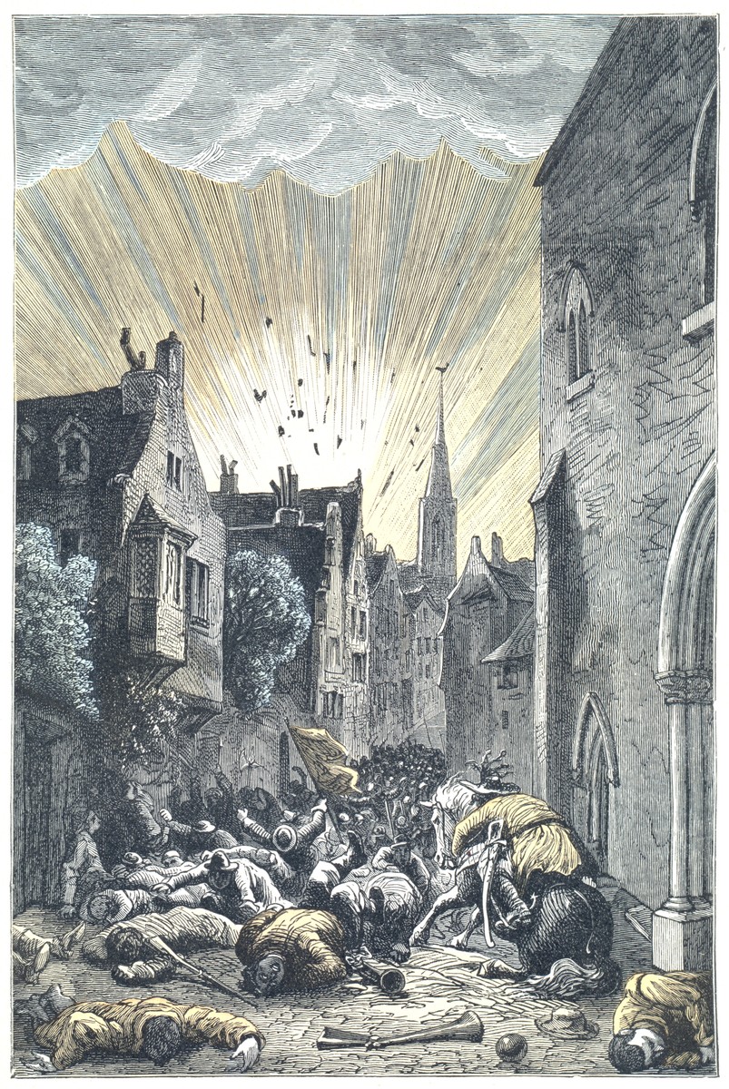 Édouard Riou's Comet Strike Devastates Medieval Town — Jules Verne Era
