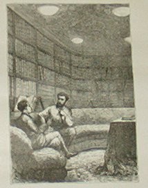 Two Figures in a Domed Submarine Interior — Victorian Sci-Fi Engraving