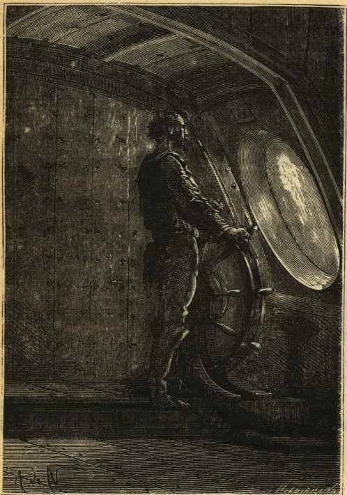 Captain Nemo at the Helm of the Nautilus – Jules Verne, 1870s