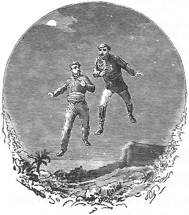 Jules Verne's Weightless Men Leap Over Lunar Landscape, 1870s