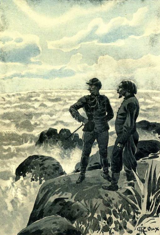 Jules Verne's Mysterious Island: Castaways Survey Churning Seas, G. Roux 1890s