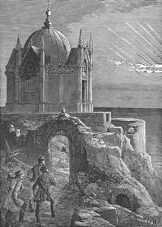 Comet Shower Over Gothic Observatory — Verne-Era Engraving c.1880s
