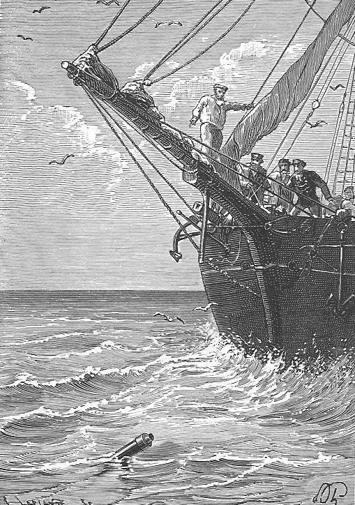 Jules Verne Message in a Bottle — Victorian Engraving, c.1880s