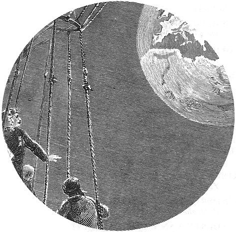 Jules Verne's Moon Voyage: Sailors Witness Lunar Approach, c.1870s Engraving