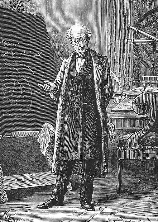 Jules Verne's Mad Scientist at Chalkboard — Victorian Engraving 1870s