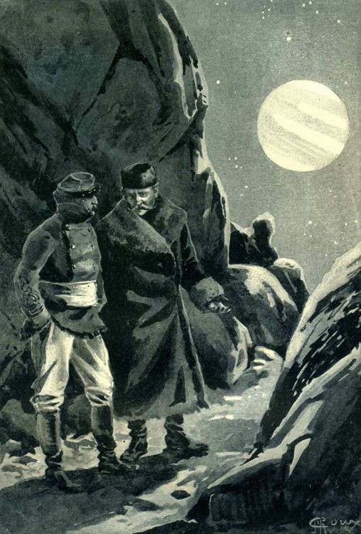 Jules Verne's Hector Servadac: Two Men Gaze at Jupiter from Asteroid Surface