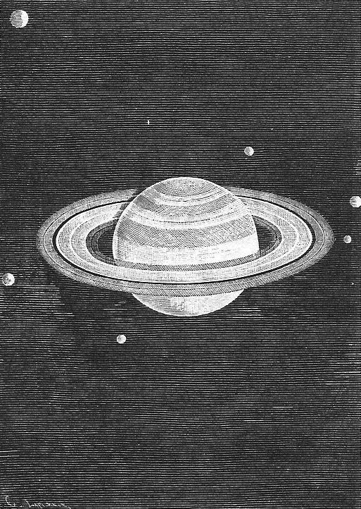 Saturn and Its Moons — Flammarion Astronomical Engraving, c.1880s