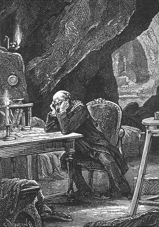 Professor Lidenbrock Broods in His Cave Study — Verne's Journey to Center of Earth
