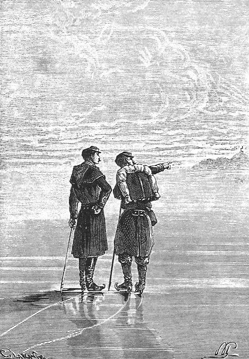 Jules Verne's Explorers Survey Frozen Wasteland, Victorian Engraving c.1870s