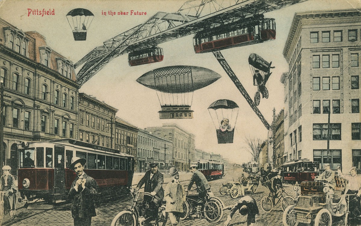 Pittsfield in the Near Future — Edwardian Retro-Futurist Fantasy Postcard c.1905