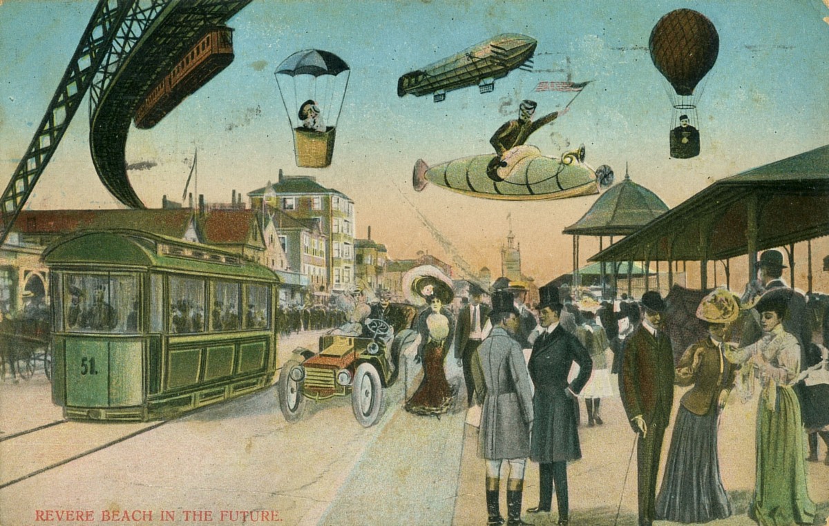 Revere Beach in the Future – Edwardian Retro-Futurist Novelty Postcard c.1905