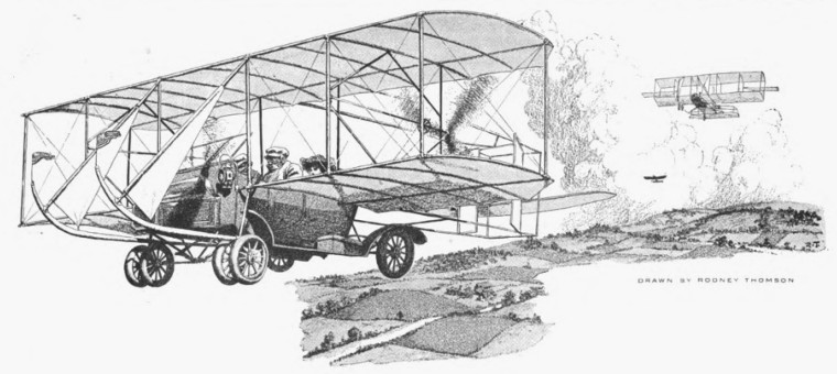 Rodney Thomson's Flying Automobile — Edwardian Retro-Futurist Aircraft Car, c.1910