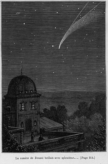 Donati's Comet Over Paris Observatory — Jules Verne Victorian Engraving