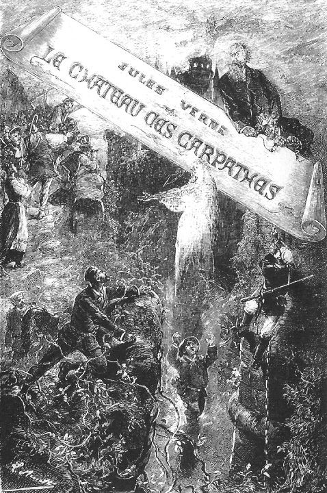 Jules Verne's Carpathian Castle Frontispiece by Léon Benett, 1892
