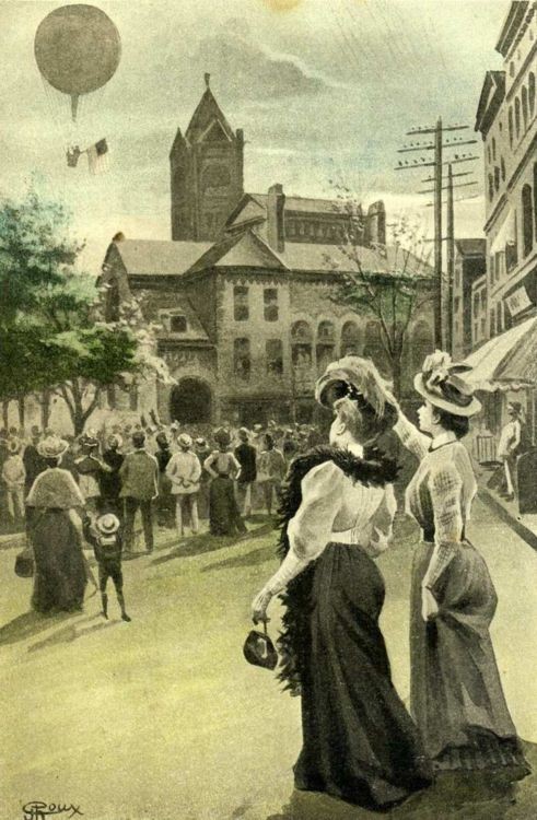 G. Roux Victorian Crowd Watches Hot Air Balloon Ascent, c.1900