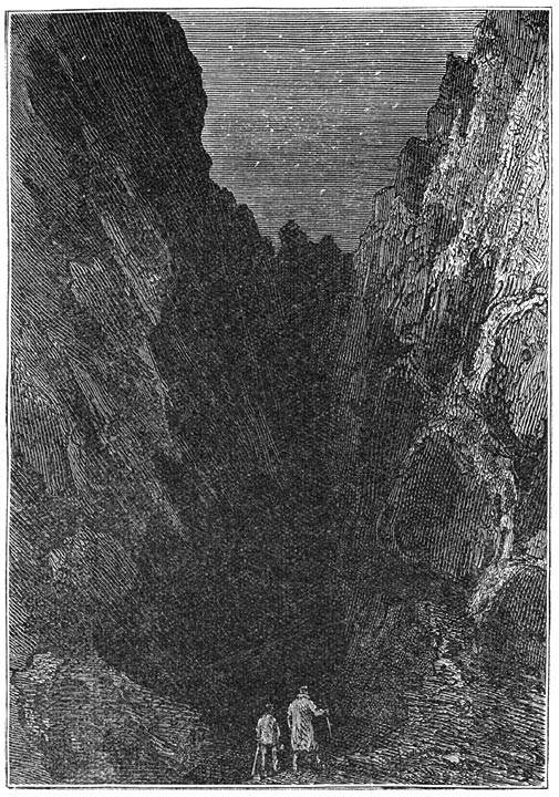 Jules Verne's Mysterious Island: Two Explorers in a Star-Lit Chasm