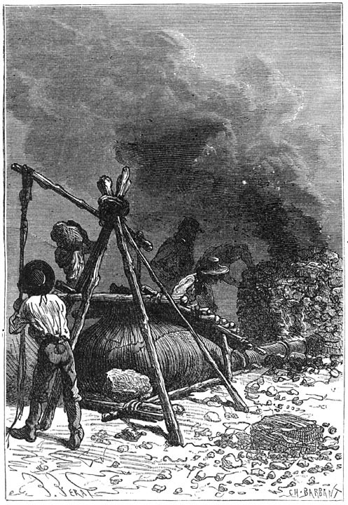 Jules Verne's Mysterious Island: Balloon Crash Scene, Verat & Barbant Engraving