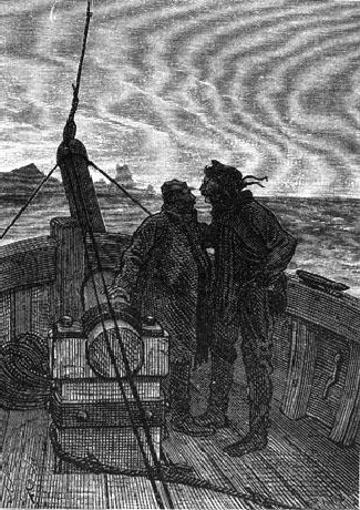 Jules Verne's Mysterious Island – Ship Deck Encounter, Victorian Engraving