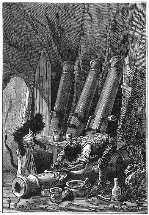Jules Verne Underground Arsenal Cave Scene — Mysterious Island Engraving 1870s