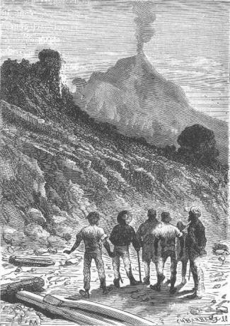 Jules Verne's The Mysterious Island – Explorers Approach Volcanic Peak, 1870s