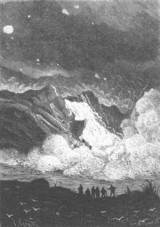 Volcanic Eruption Night Scene — Jules Verne's The Mysterious Island, 1874