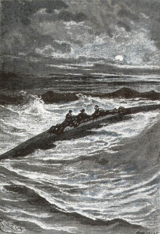 Nautilus Surfaces at Night — Jules Verne '20,000 Leagues' Engraving c.1870