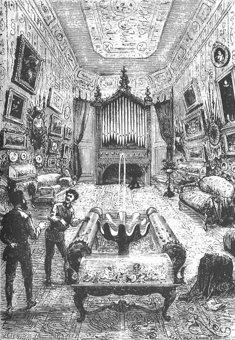 Captain Nemo's Salon Aboard Nautilus — Jules Verne 1870s Engraving