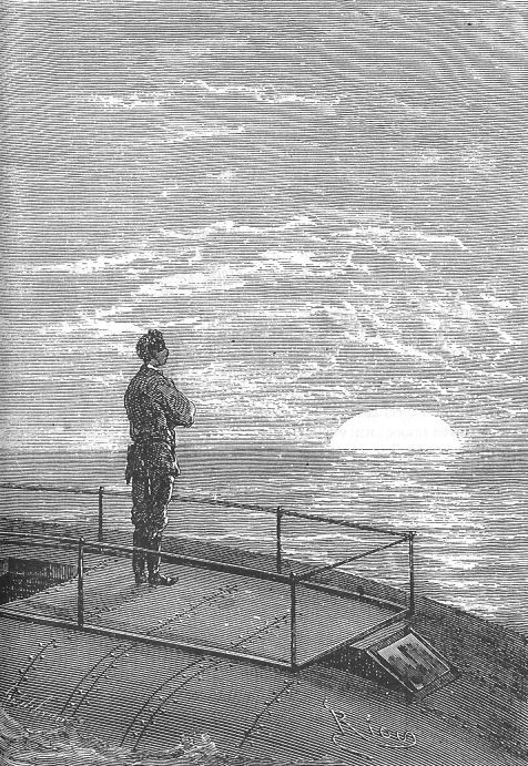 Captain Nemo Atop Nautilus at Sunset — Jules Verne 20,000 Leagues