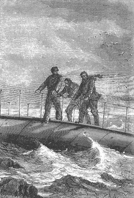 Men Atop the Nautilus — Jules Verne's 20,000 Leagues Engraving, c.1870s