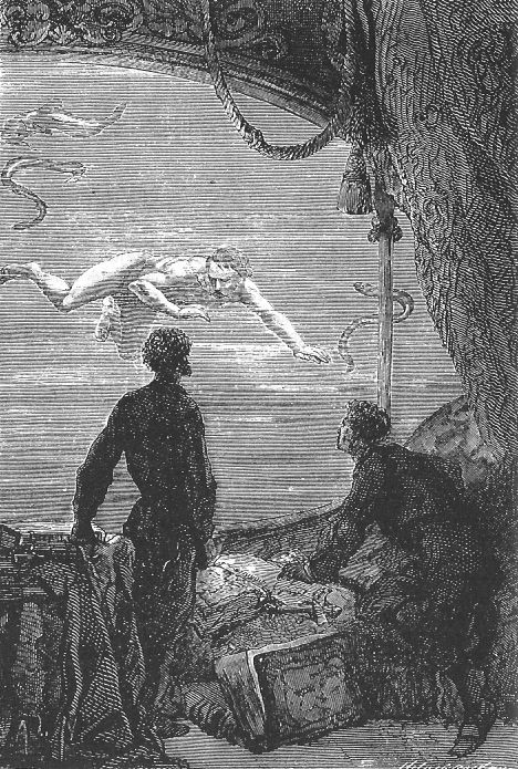 Jules Verne '20,000 Leagues' — Ned Land Harpoons Giant Squid Underwater