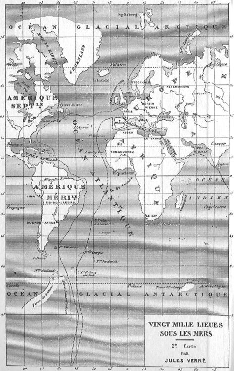 Jules Verne's 20,000 Leagues Under the Sea — Nautilus Route Map, 1870
